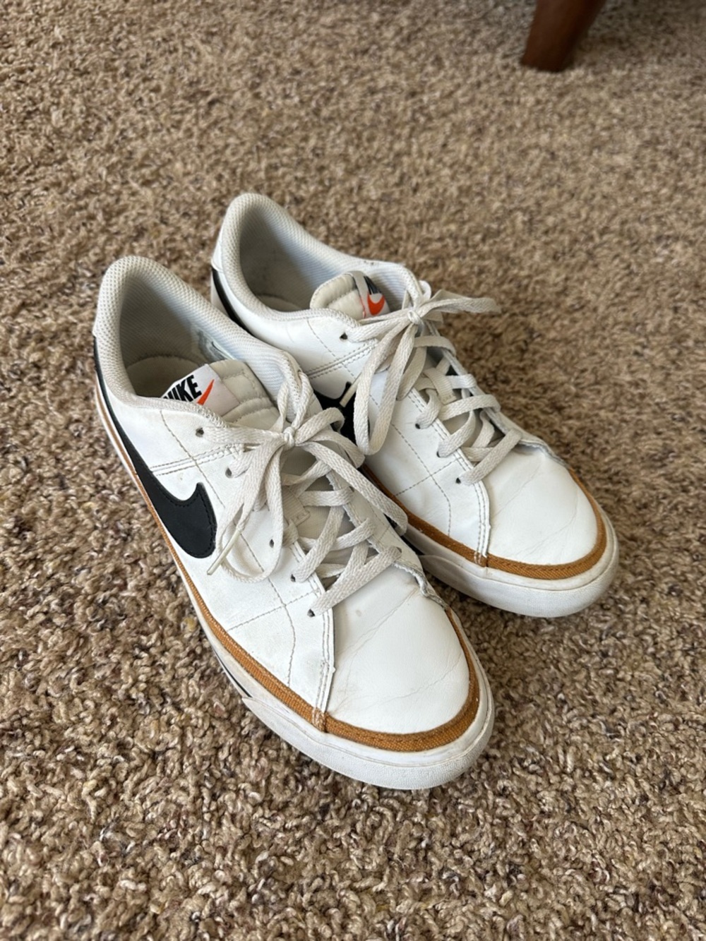 Nike CourtLegacy Sneakers with Black Swoosh and Brown Accent